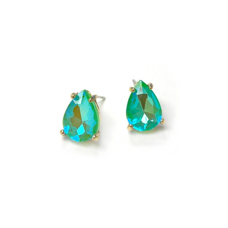 Sterling Silver S925 Post Teardrop Glass Stud Earrings