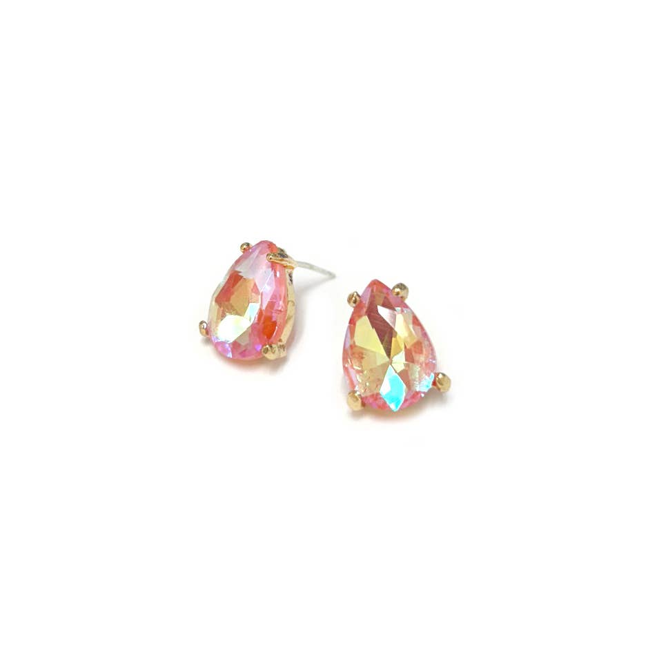 Sterling Silver S925 Post Teardrop Glass Stud Earrings