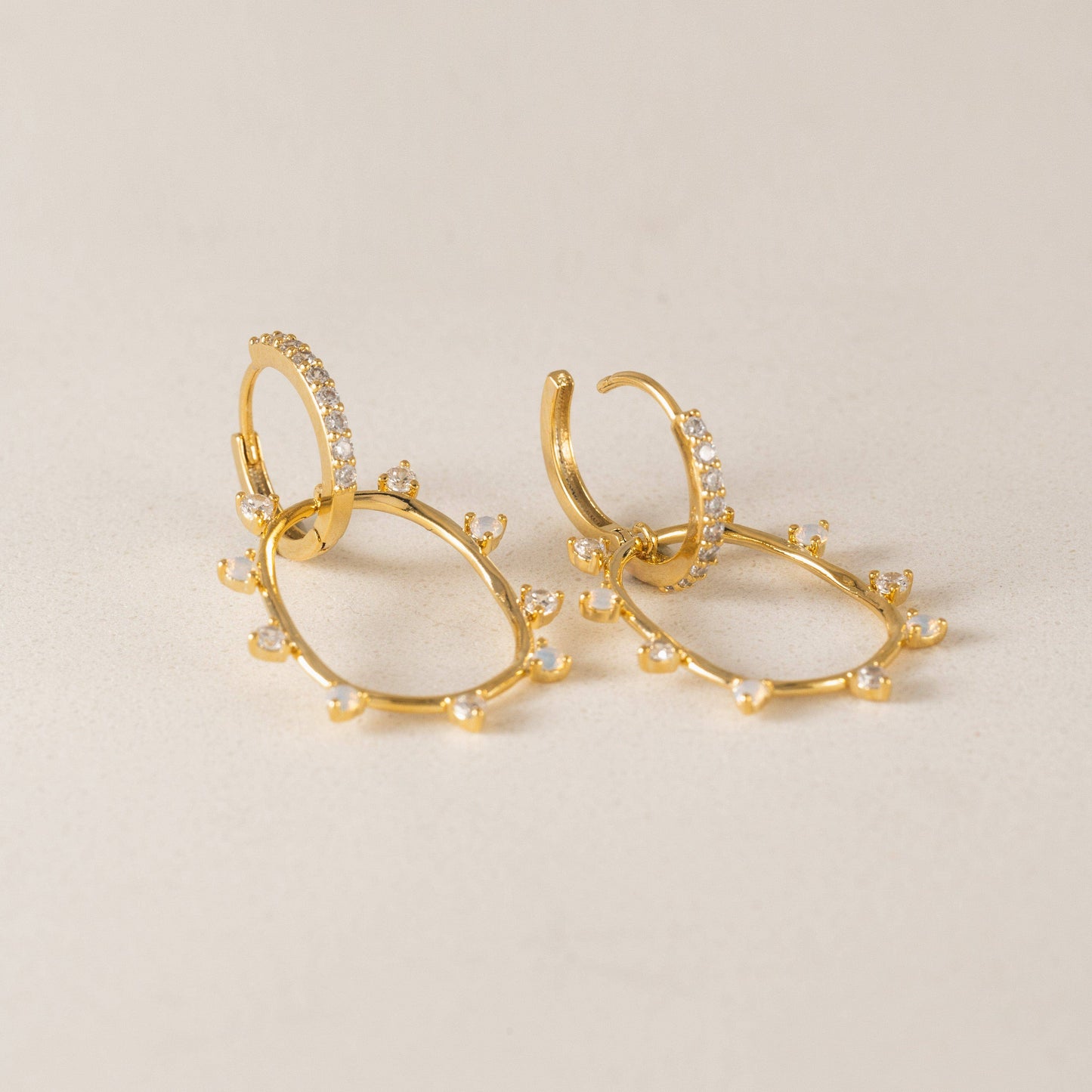 Circa Oval Drop Hoop Earrings | Gold Earrings | CZ Hoops