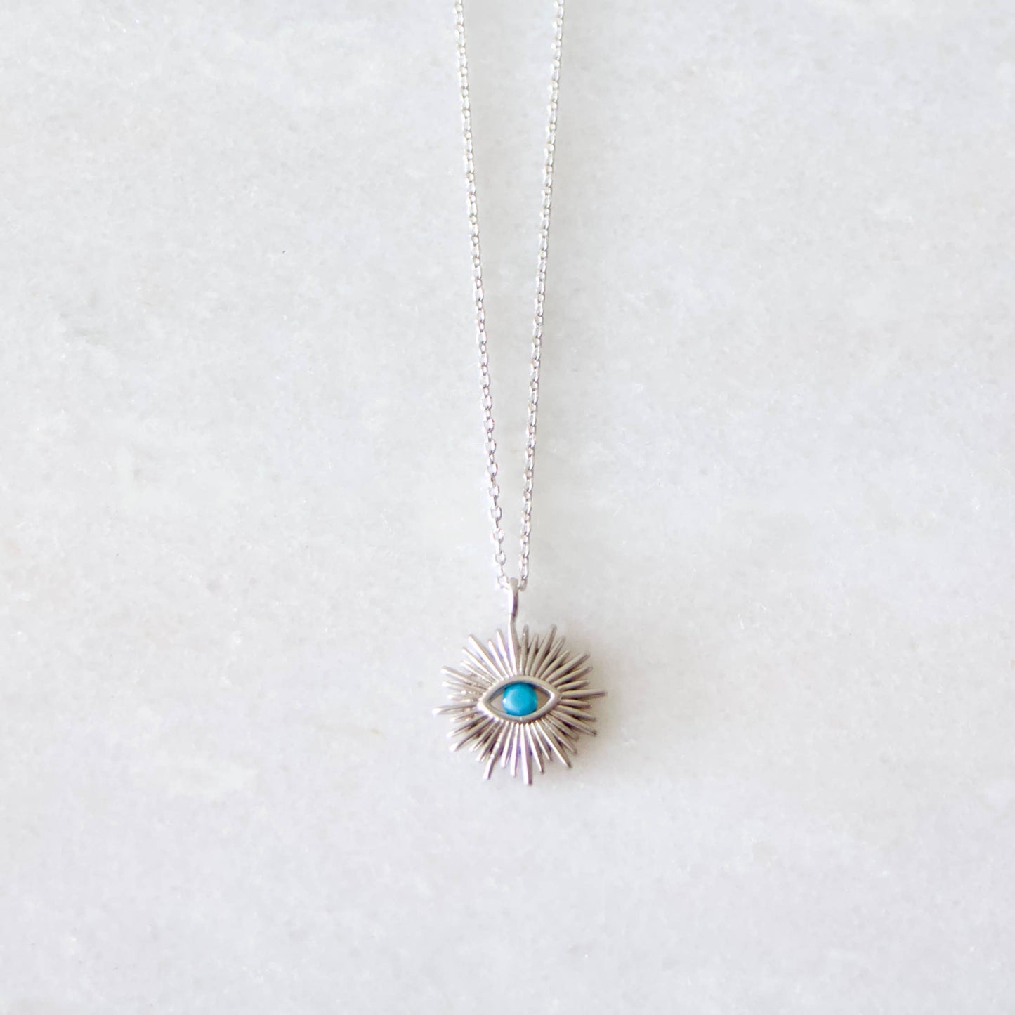 Sun Evil Eye Necklace - Opalite, Turquoise, Zircon
