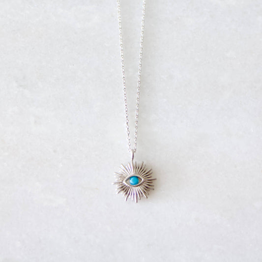 Sun Evil Eye Necklace - Opalite, Turquoise, Zircon