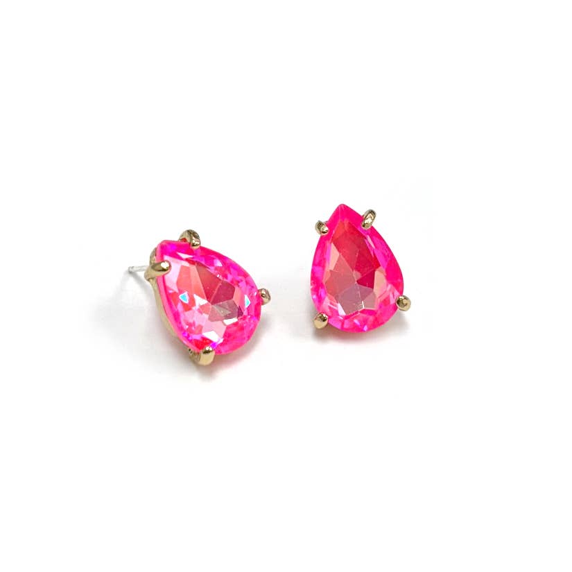 Sterling Silver S925 Post Teardrop Glass Stud Earrings