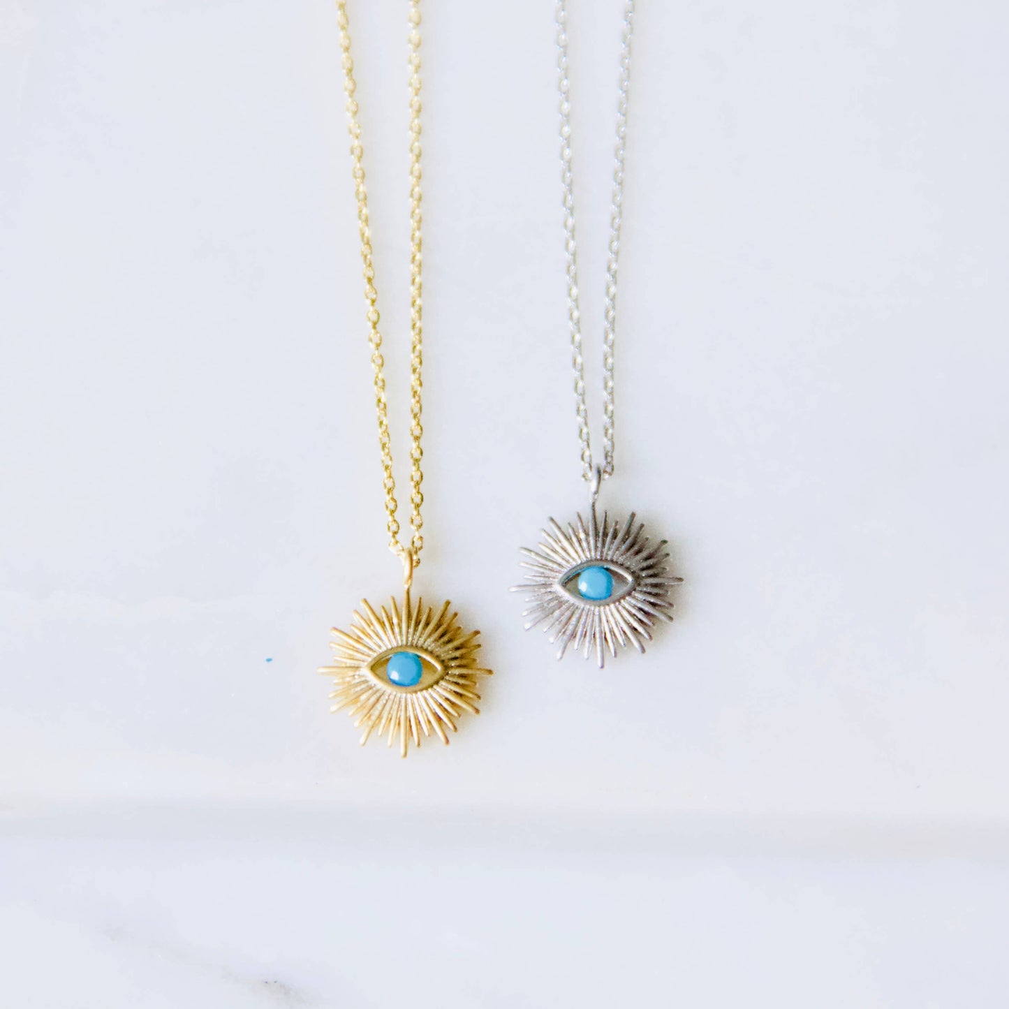 Sun Evil Eye Necklace - Opalite, Turquoise, Zircon
