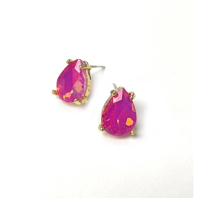 Sterling Silver S925 Post Teardrop Glass Stud Earrings