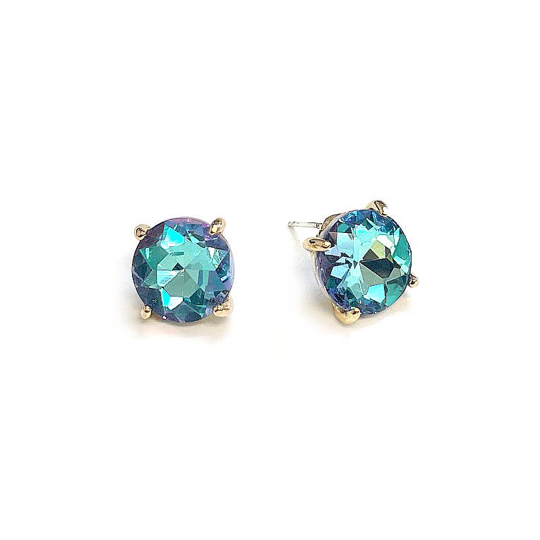Sterling Silver S925 Post 12mm Round Glass Stud Earrings