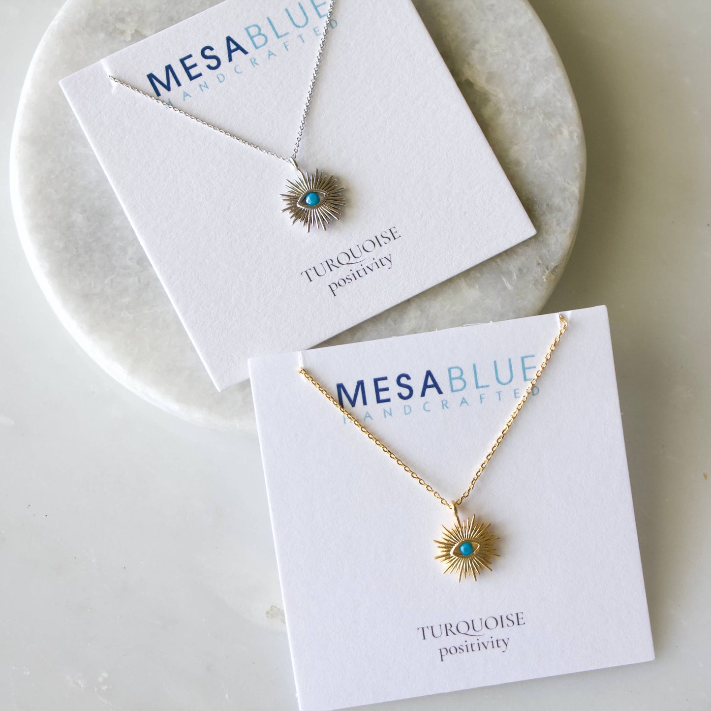 Sun Evil Eye Necklace - Opalite, Turquoise, Zircon