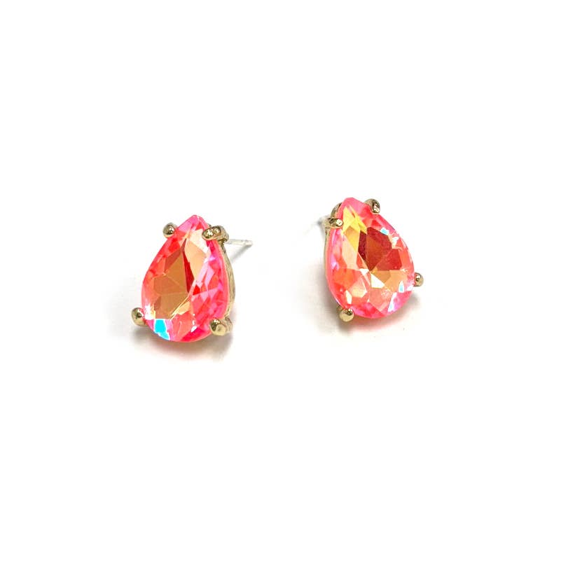 Sterling Silver S925 Post Teardrop Glass Stud Earrings