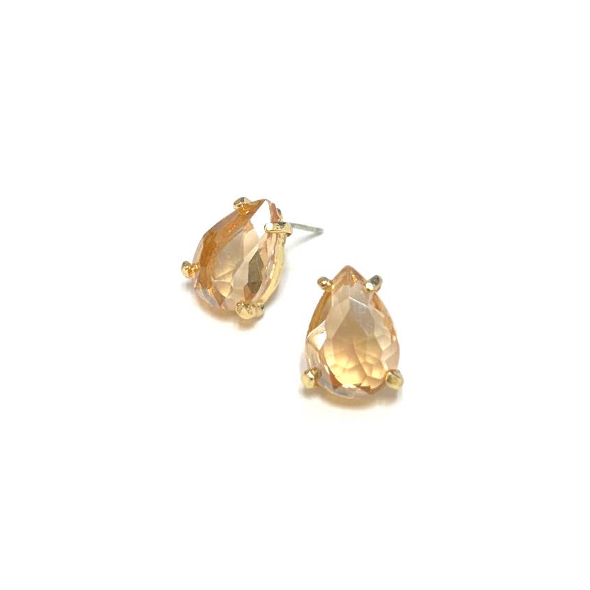Sterling Silver S925 Post Teardrop Glass Stud Earrings