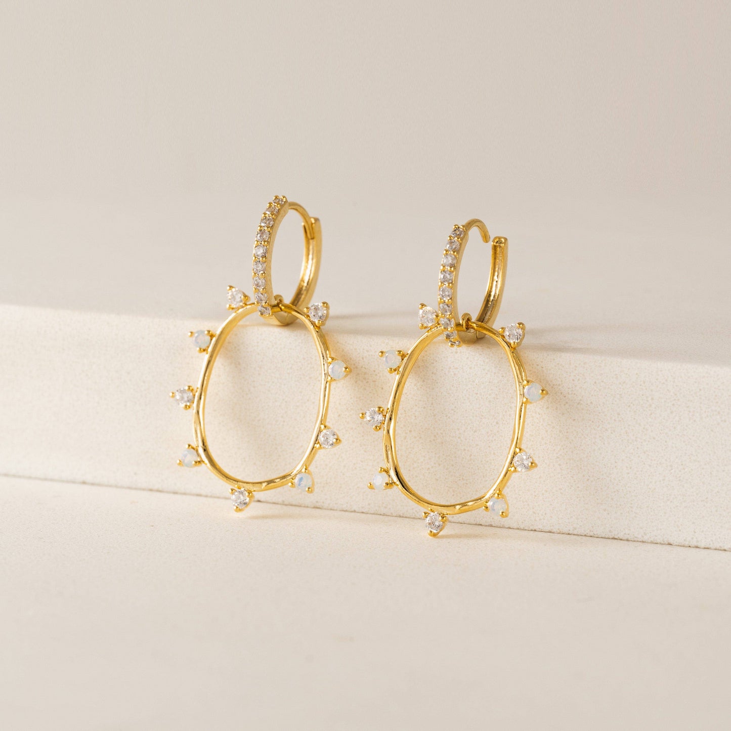 Circa Oval Drop Hoop Earrings | Gold Earrings | CZ Hoops
