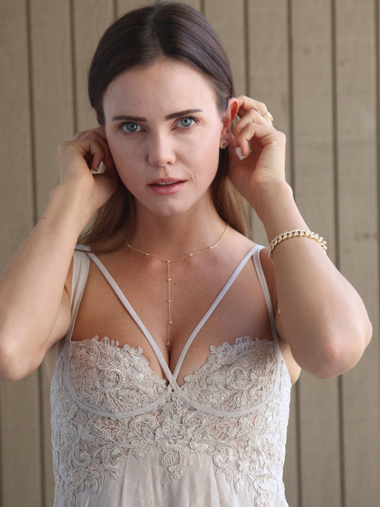 18k Gold Filled Lariat Necklace With Bezel CZ