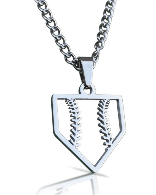Home Plate Pendant Necklace - Stainless Steel