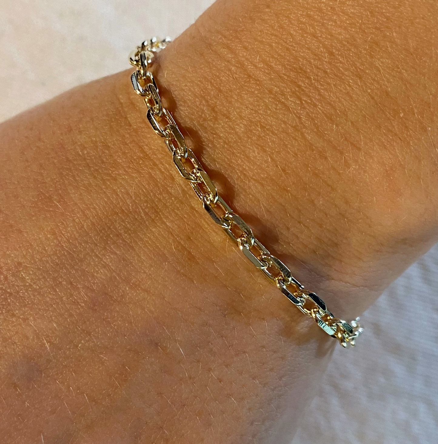 18k Gold Filled Diamond 4.5 mm Cut Anchor Link Bracelet