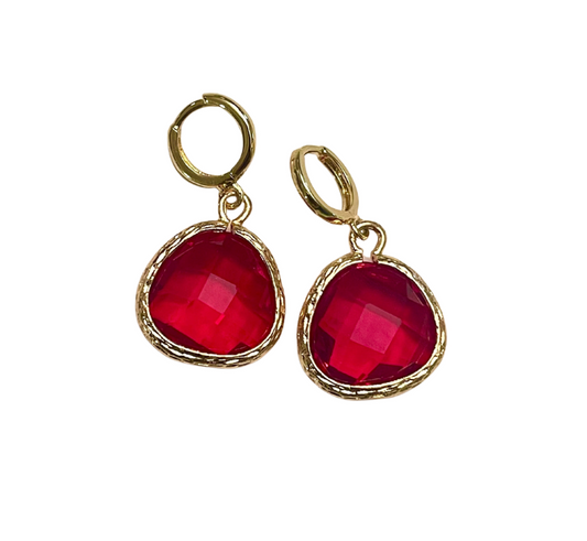 Huggie Hoop Gemstone Dangle 3 Color Choices Gold