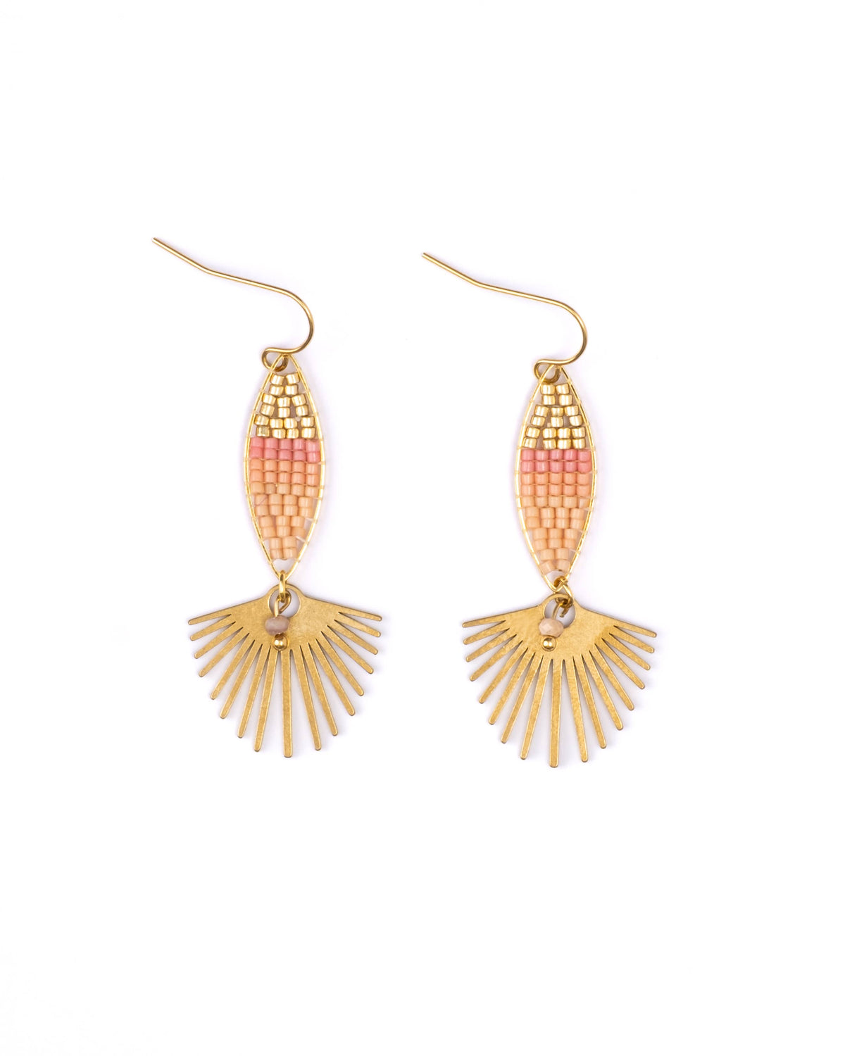 Beaded Handwoven Cotton Candy Dangle Earrings (Peach)