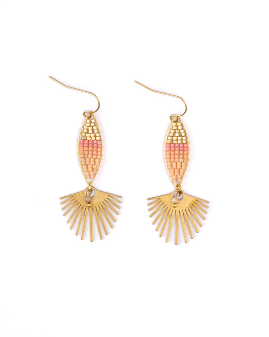 Beaded Handwoven Cotton Candy Dangle Earrings (Peach)