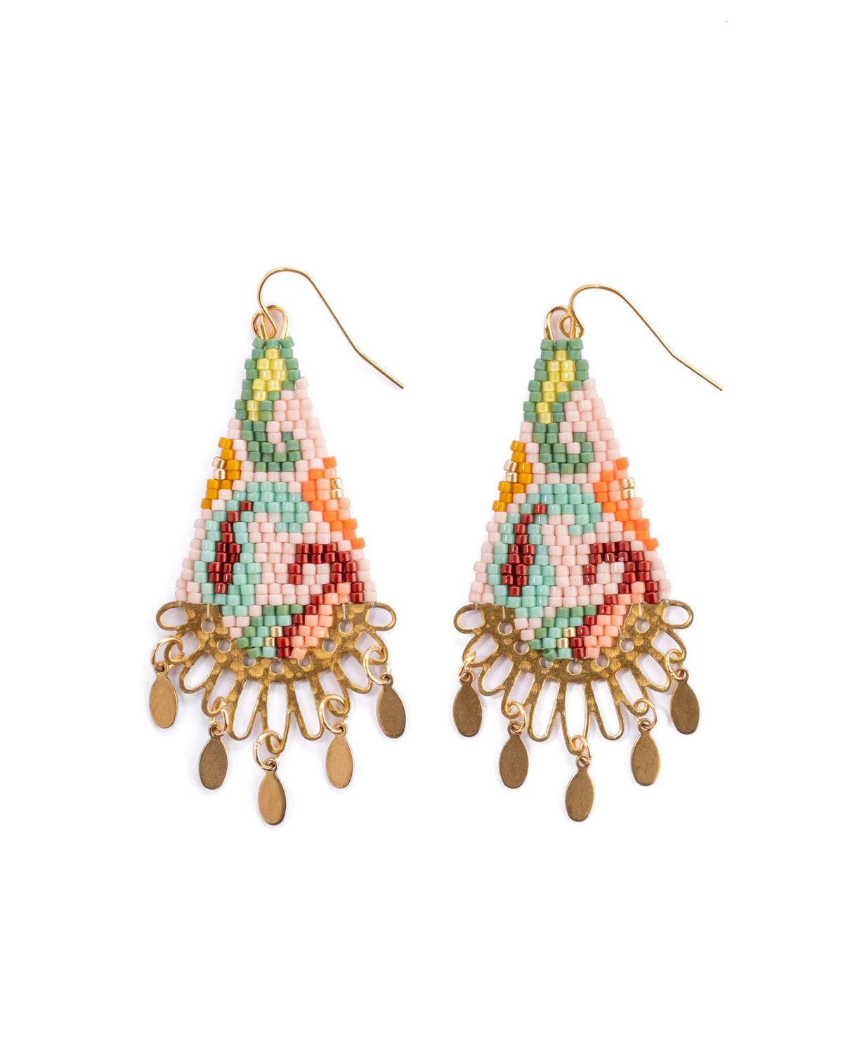 Beaded Handwoven Paisley Drop Earring (Pink)