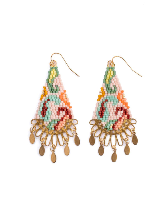 Beaded Handwoven Paisley Drop Earring (Pink)