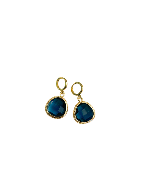 Huggie Hoop Gemstone Dangle 3 Color Choices Gold