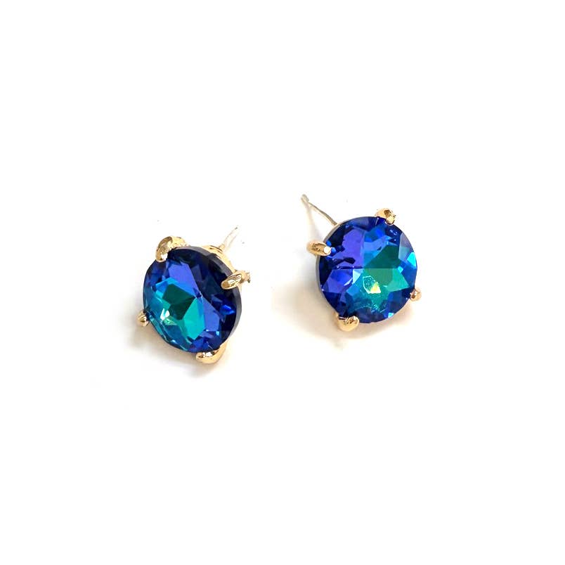 Sterling Silver S925 Post 12mm Round Glass Stud Earrings