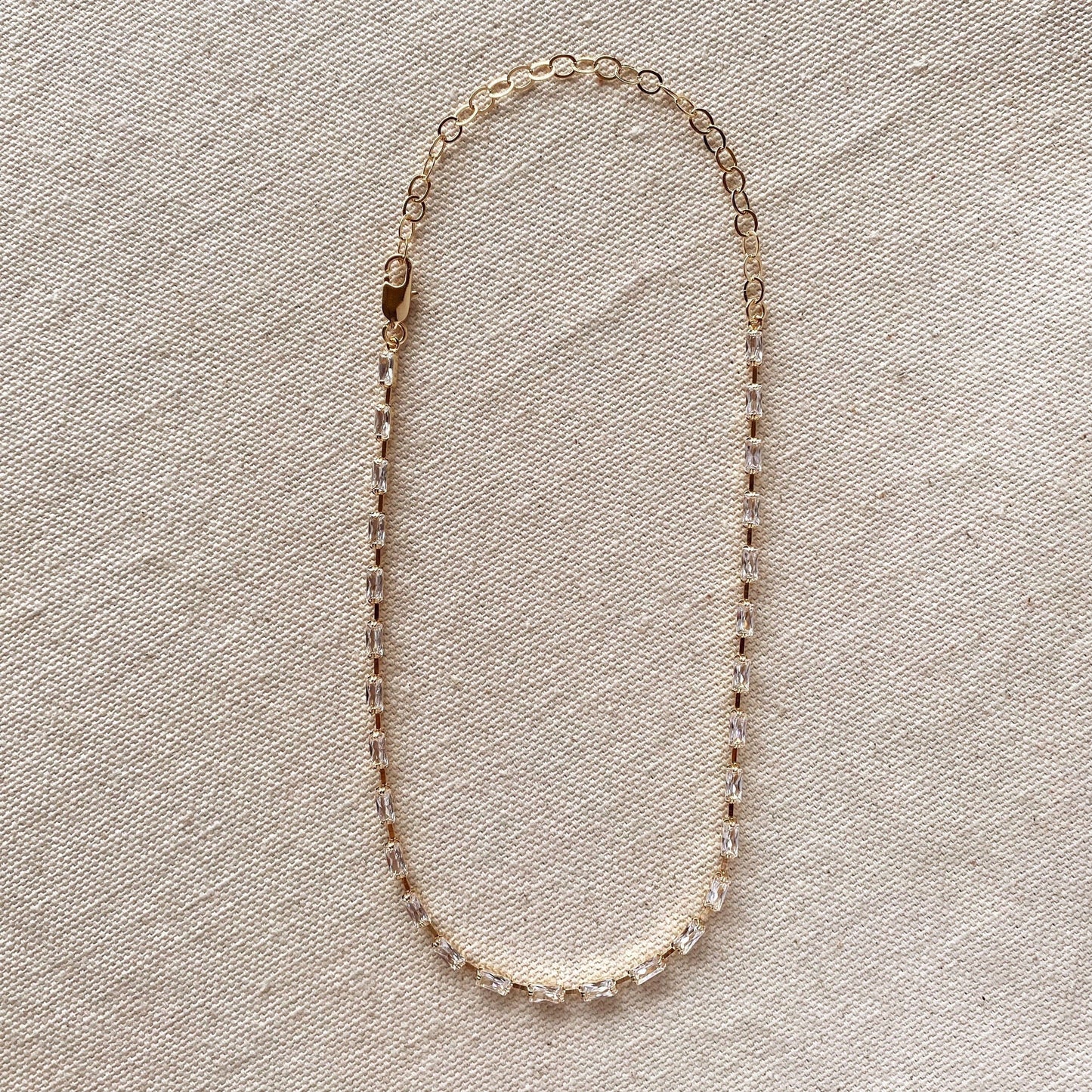 18k Gold Filled Sideways Clear Cubic Zircon Baguette Choker