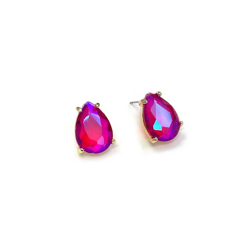 Sterling Silver S925 Post Teardrop Glass Stud Earrings