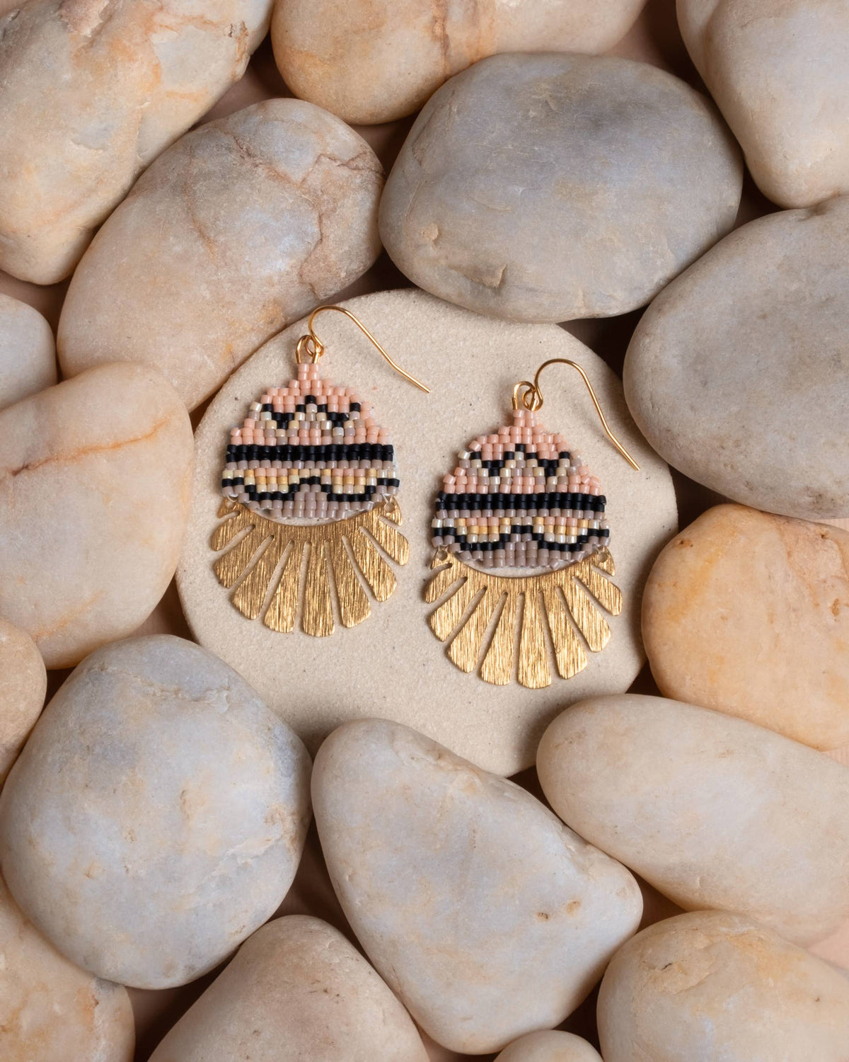 Beaded Handwoven Santa Fe Drops (Peach/Beige)