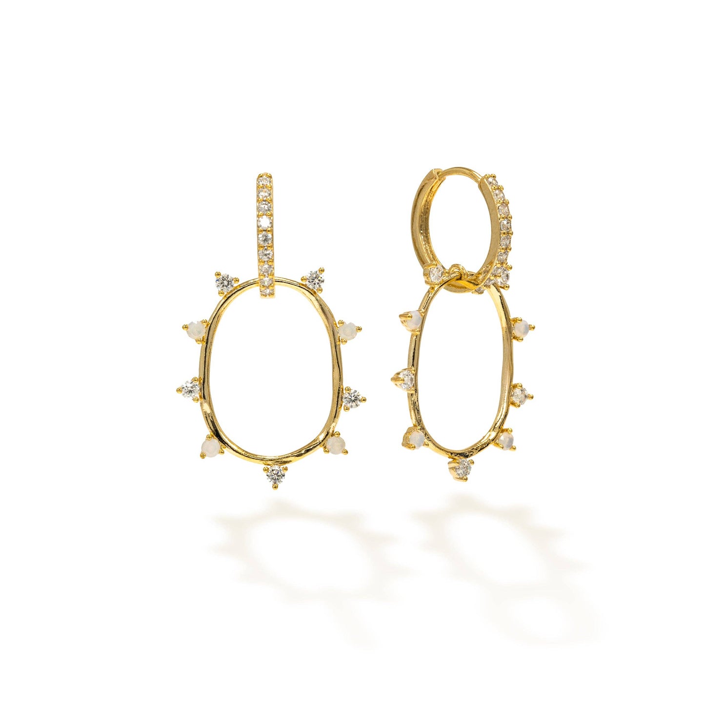 Circa Oval Drop Hoop Earrings | Gold Earrings | CZ Hoops