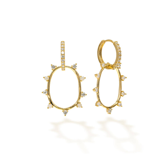 Circa Oval Drop Hoop Earrings | Gold Earrings | CZ Hoops