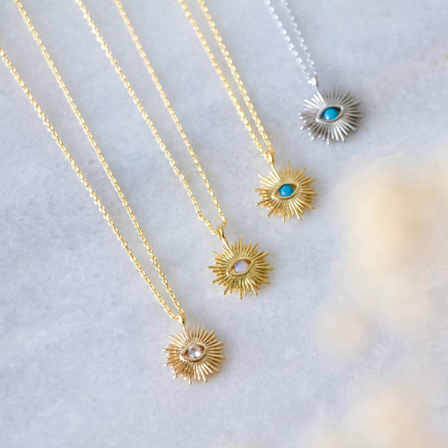 Sun Evil Eye Necklace - Opalite, Turquoise, Zircon