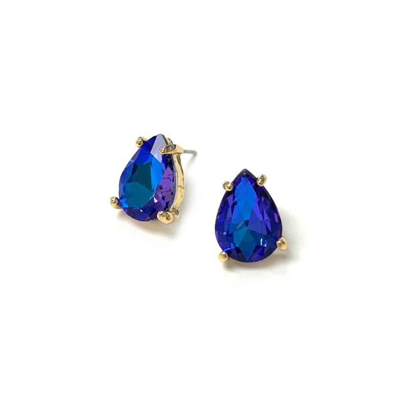 Sterling Silver S925 Post Teardrop Glass Stud Earrings