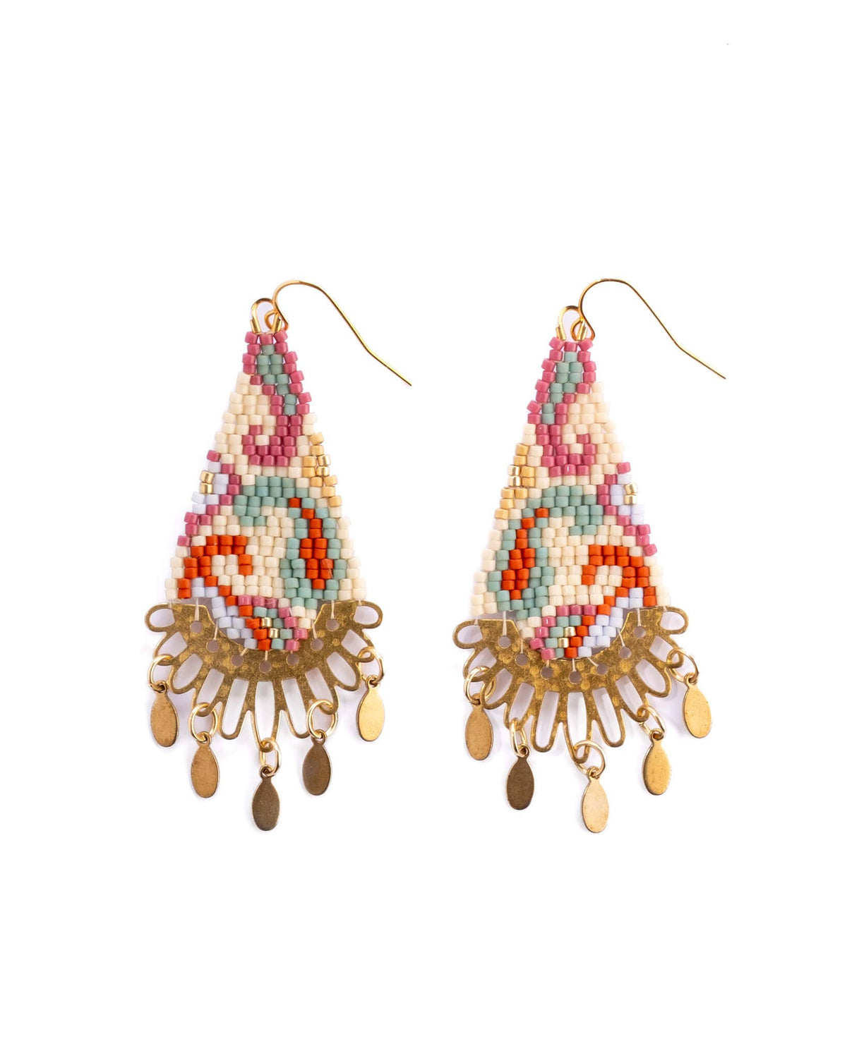 Beaded Handwoven Paisley Drop Earring (Pink)