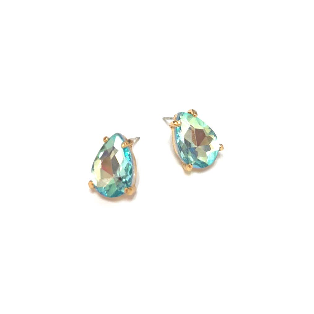 Sterling Silver S925 Post Teardrop Glass Stud Earrings