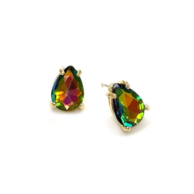 Sterling Silver S925 Post Teardrop Glass Stud Earrings