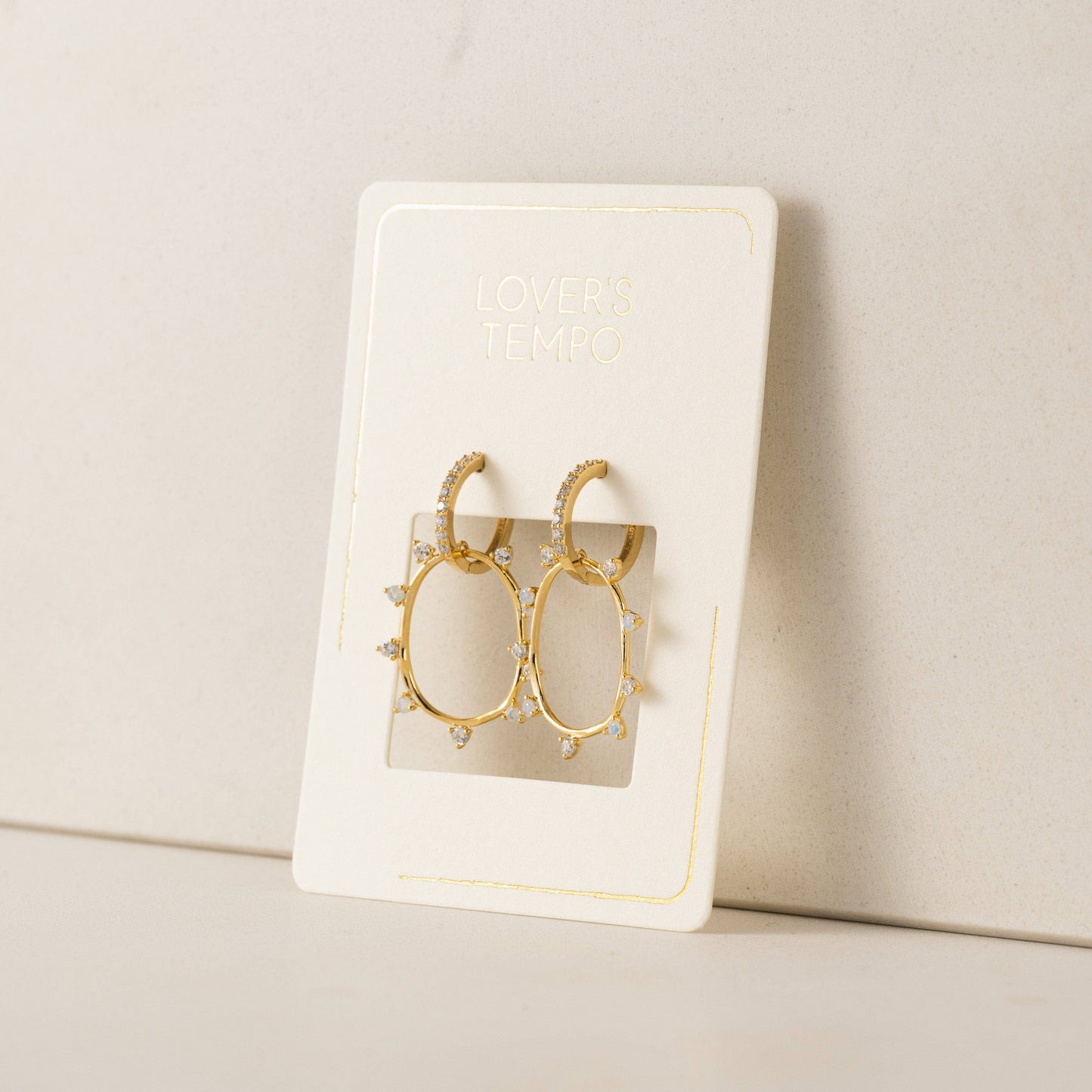 Circa Oval Drop Hoop Earrings | Gold Earrings | CZ Hoops